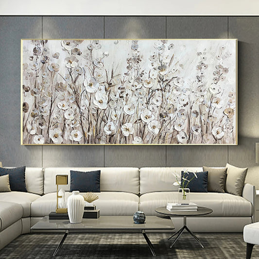 Modern White Spring Flowers Textured Wall Decor Art