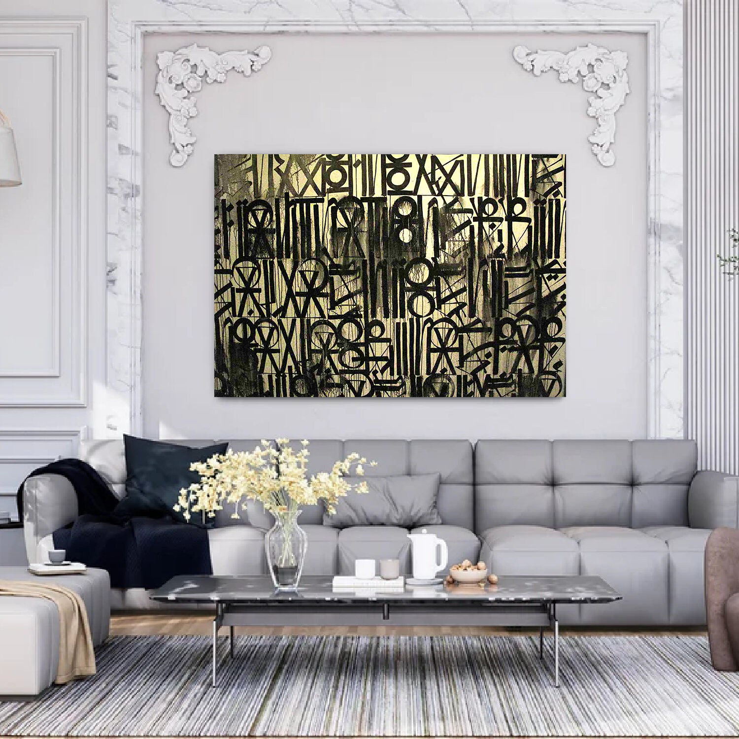Retna-Inspired Black and Gold Calligraphic Pop Art