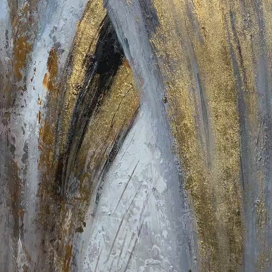 Abstract gold foil on black,  silver and grey paint - Palette Knife Art - Textured Acrylic Painting - Hand made oil painting on canvas