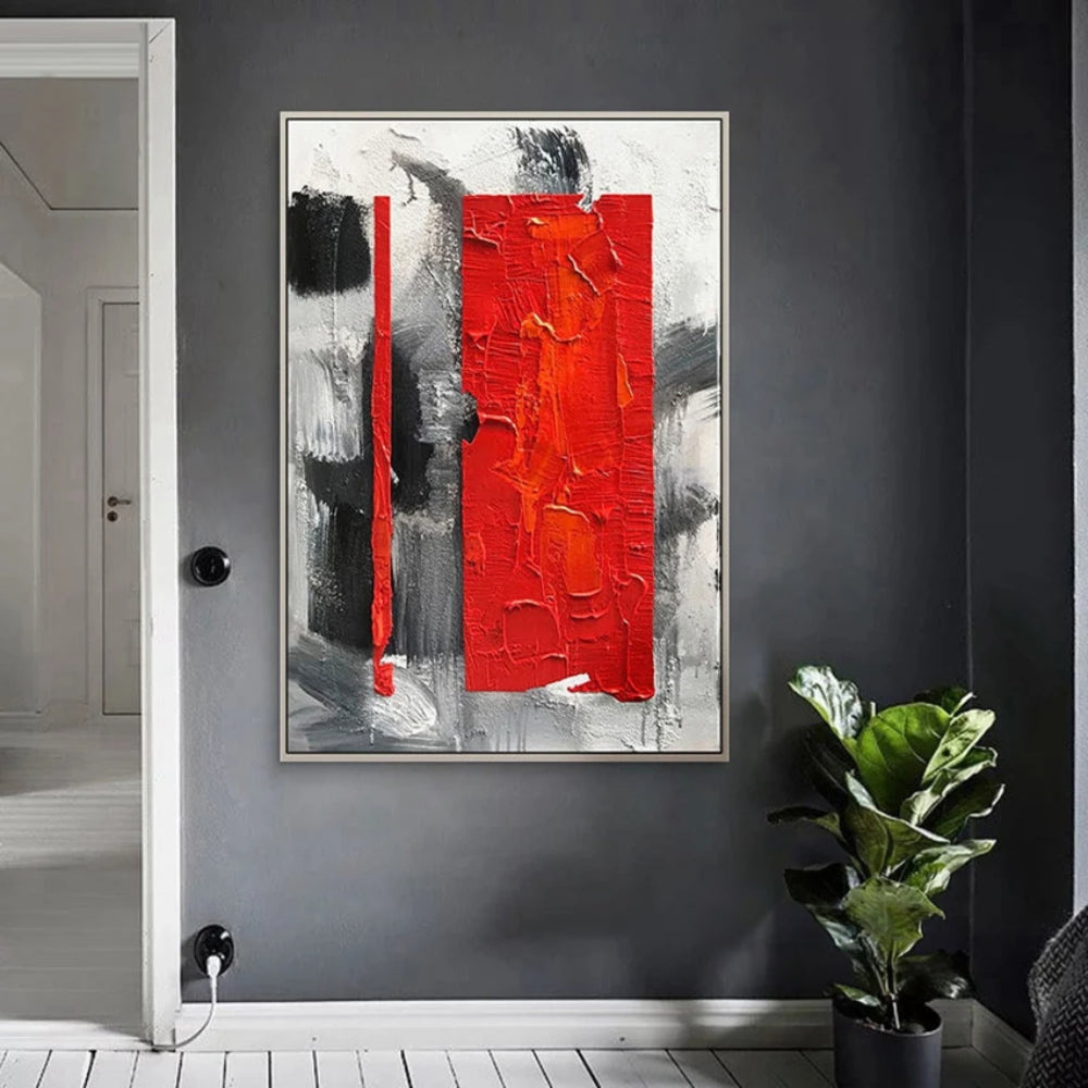 Red Strip on Black Shade Modern Abstract Living Room Painting