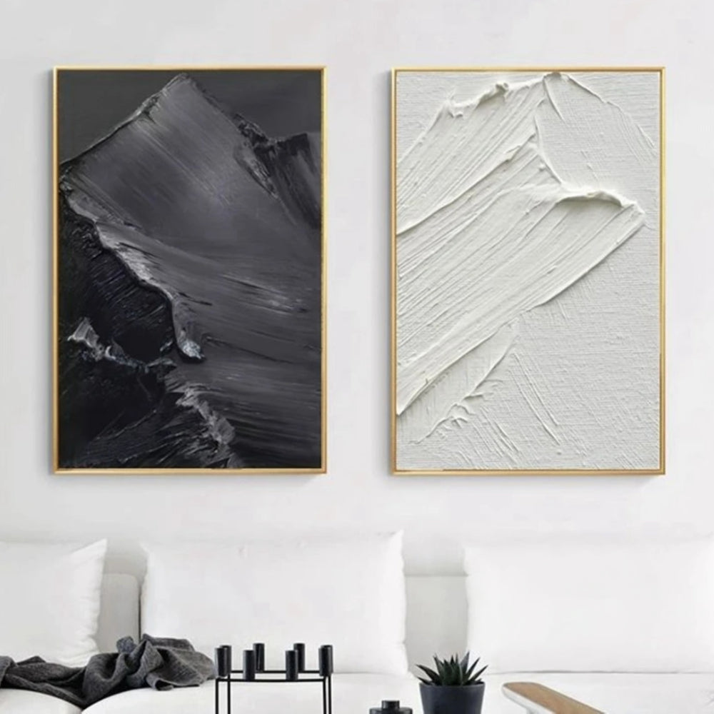 Set of 2 White & Black Peaks Home Decor Oil Painting