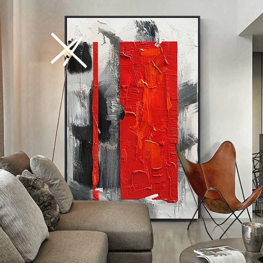 Set of 2 Yellow and Red Strips Home Decor Oil Painting