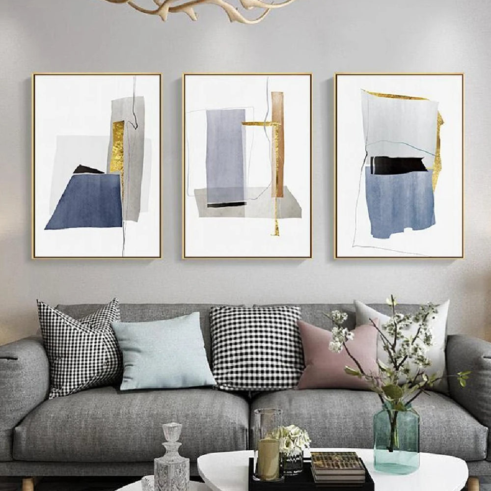 Set of 3 Gold Foil Home Decoration Abstract Wall Painting