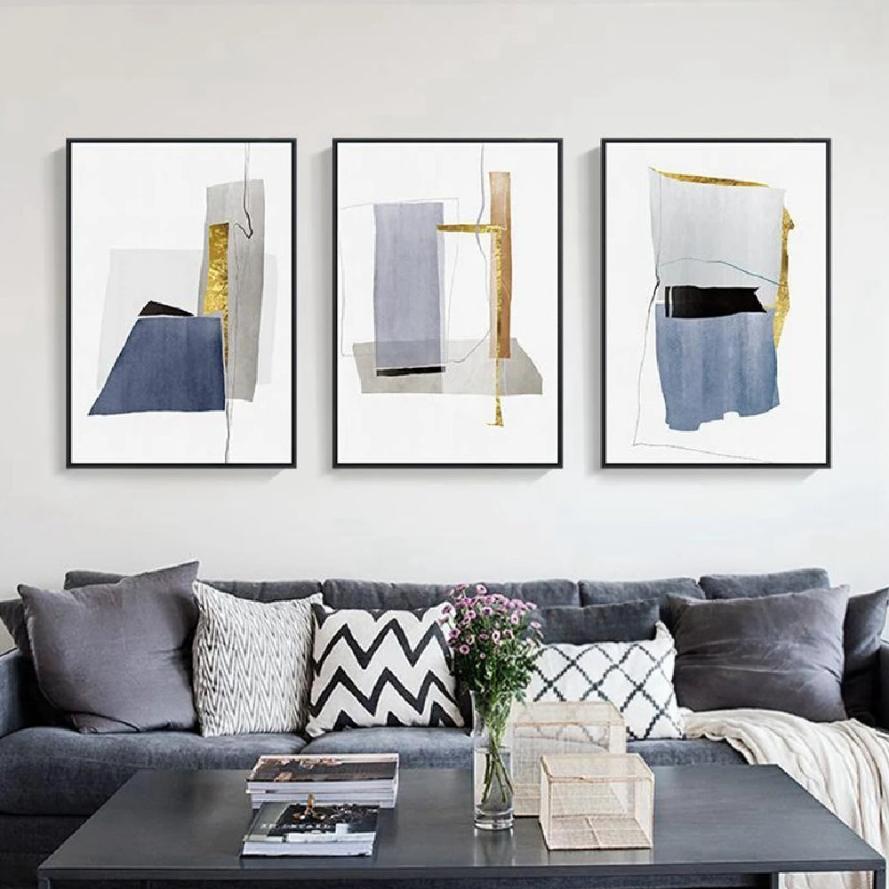 Set of 3 Gold Foil Home Decoration Abstract Wall Painting