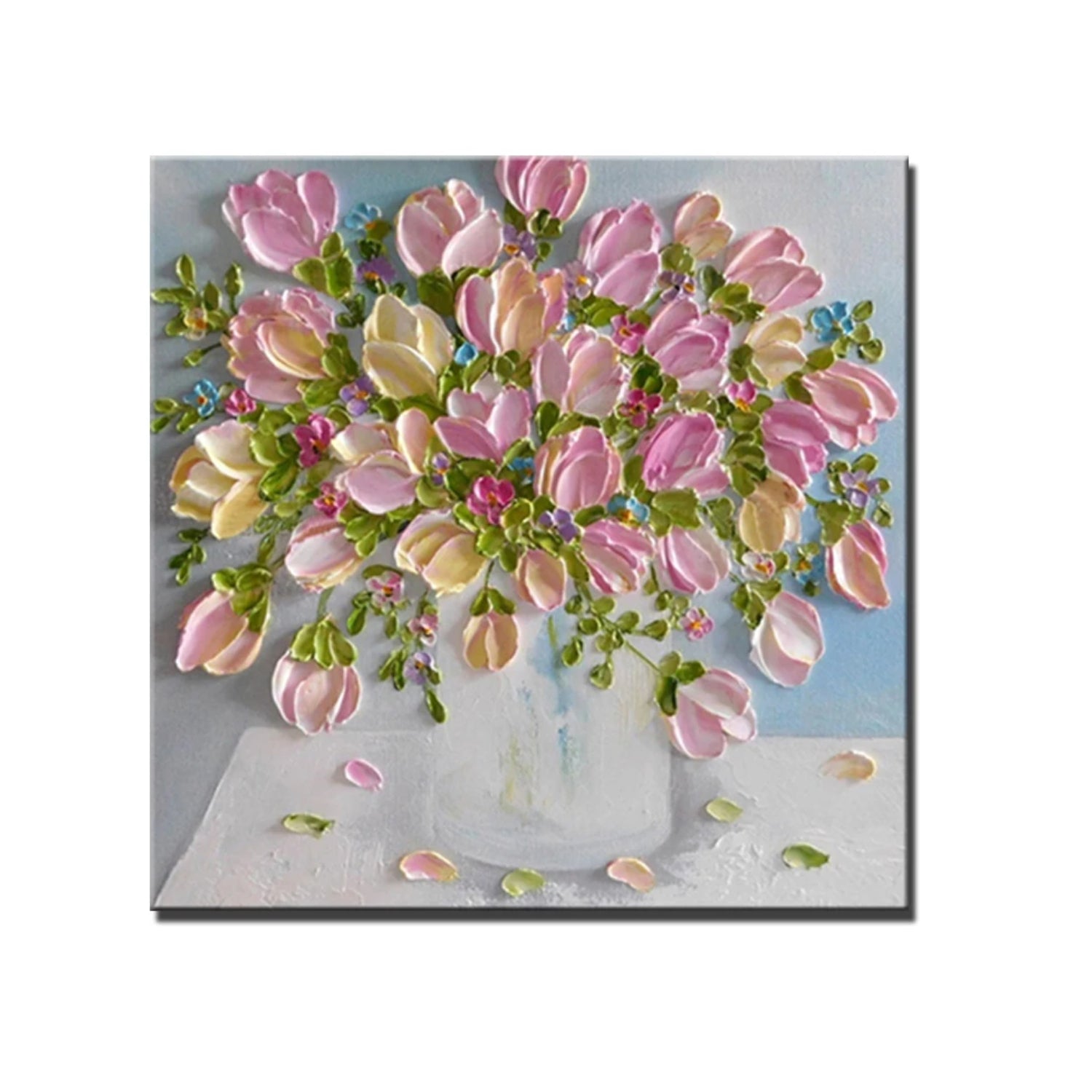 Impasto Fresh Spring Pastel Pink Tulips Floral Abstract Art