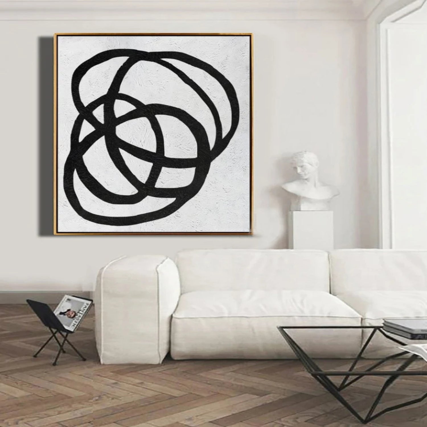 Textured Black White Geometric Minimal Painting