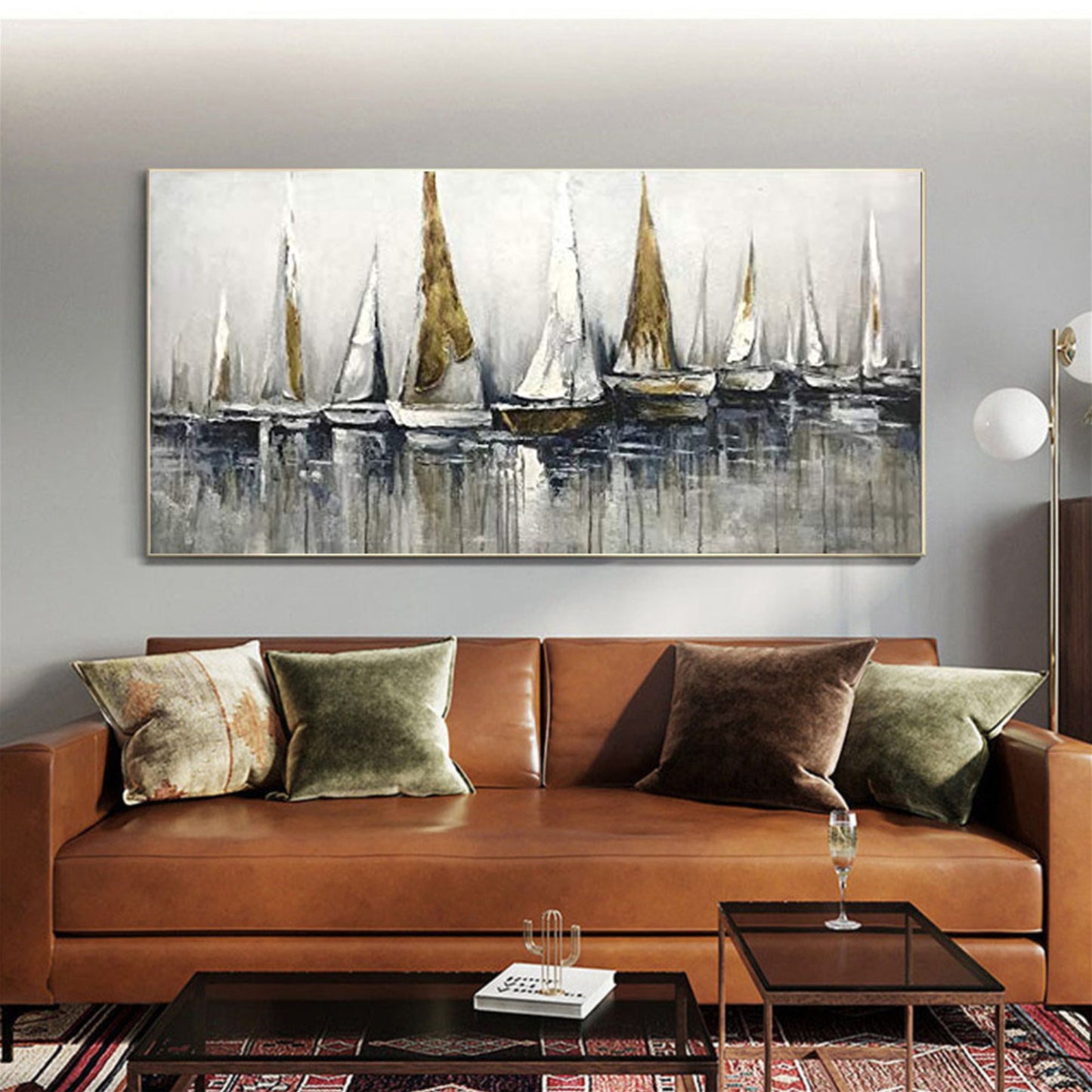 Textured Golden Sailing Boats Minimalist Painting