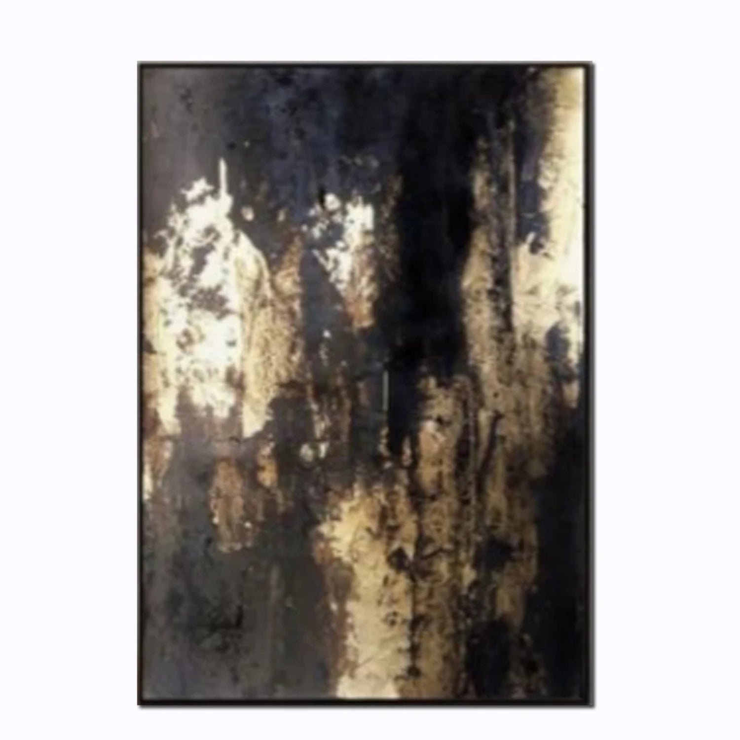 Vertical Black Gold Foil Abstract Expressionism Wall Painting