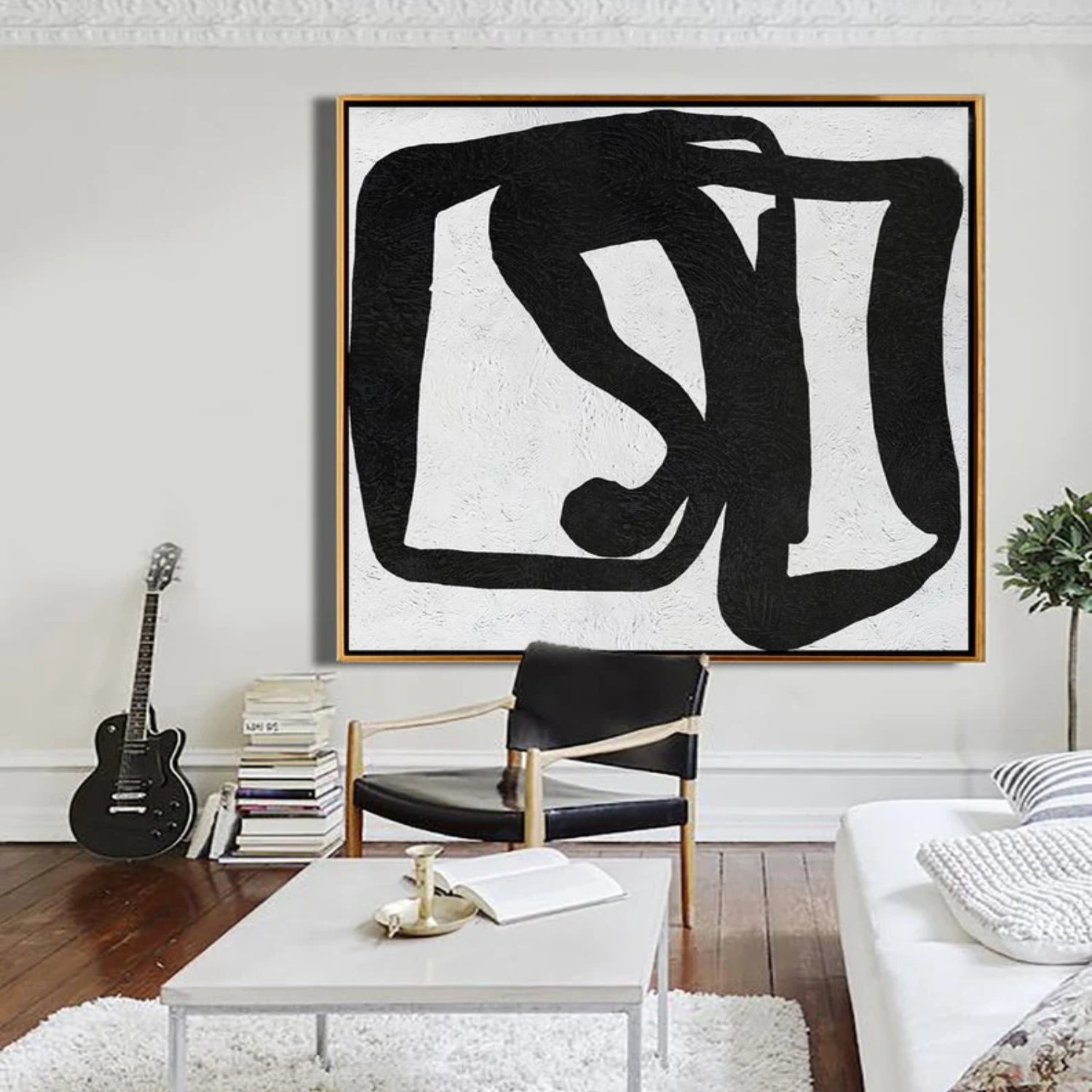 White and Black Minimalist Living Room Wall Art