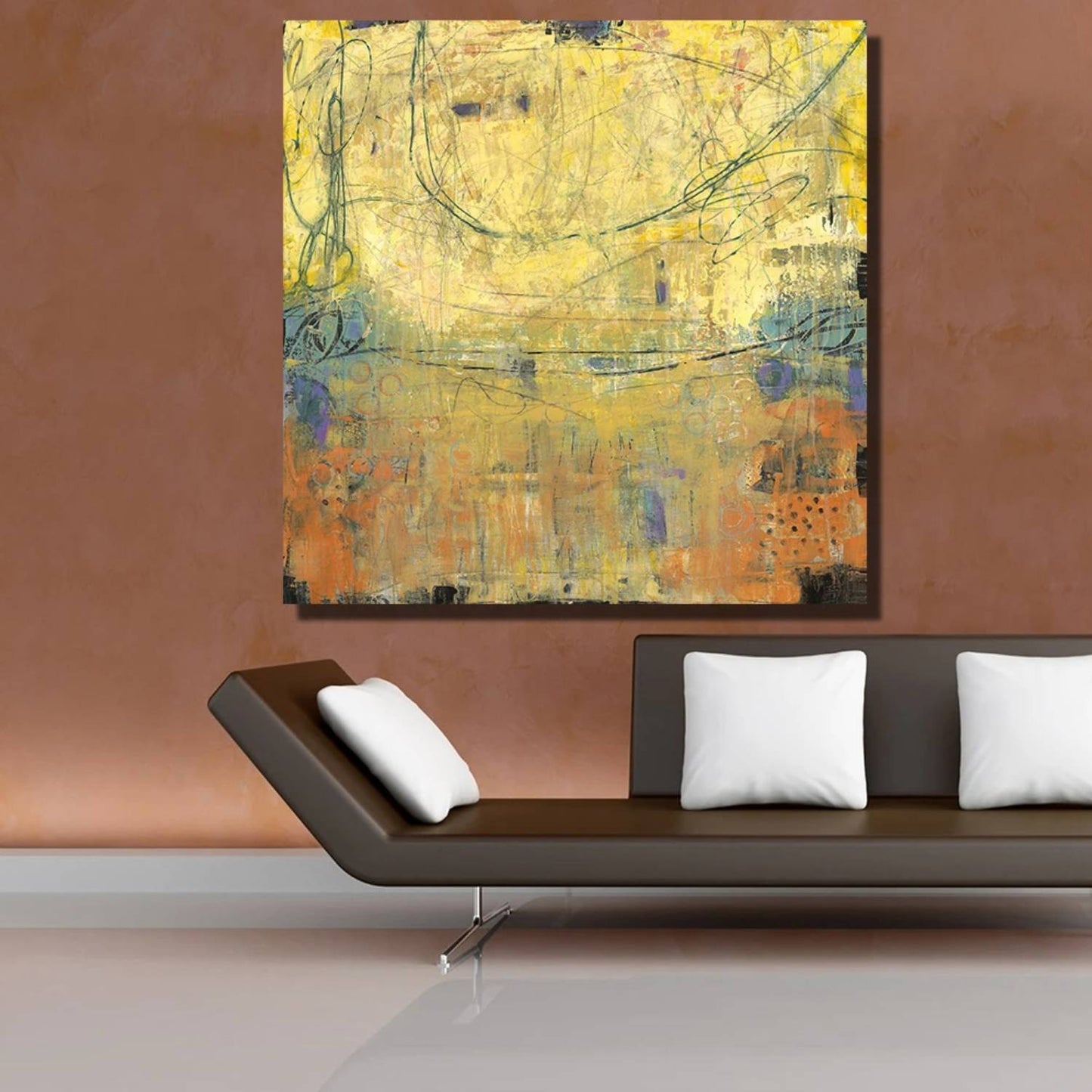 Yellow Abstract Floral Blossom Oil Painting