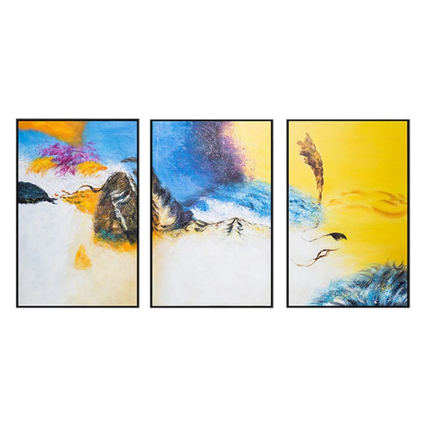 Yellow Blue & Orange Blend Set of 3 Abstract Home Decor Painting