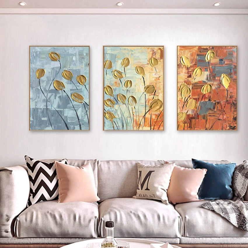 Yellow Coloured Tulips Flowers Set of 3 Home Decor Painting