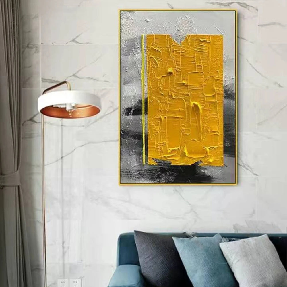 Yellow Strip on Black Shade Modern Abstract Living Room Painting
