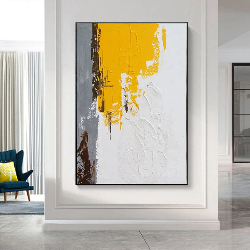 Yellow White Grey Abstract Texture Mural Set of 2 Painting