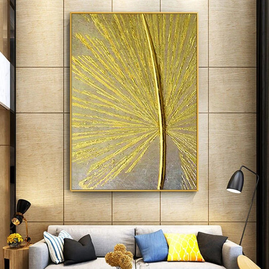 3D Textured Luxury Golden Leaf Pattern Painting