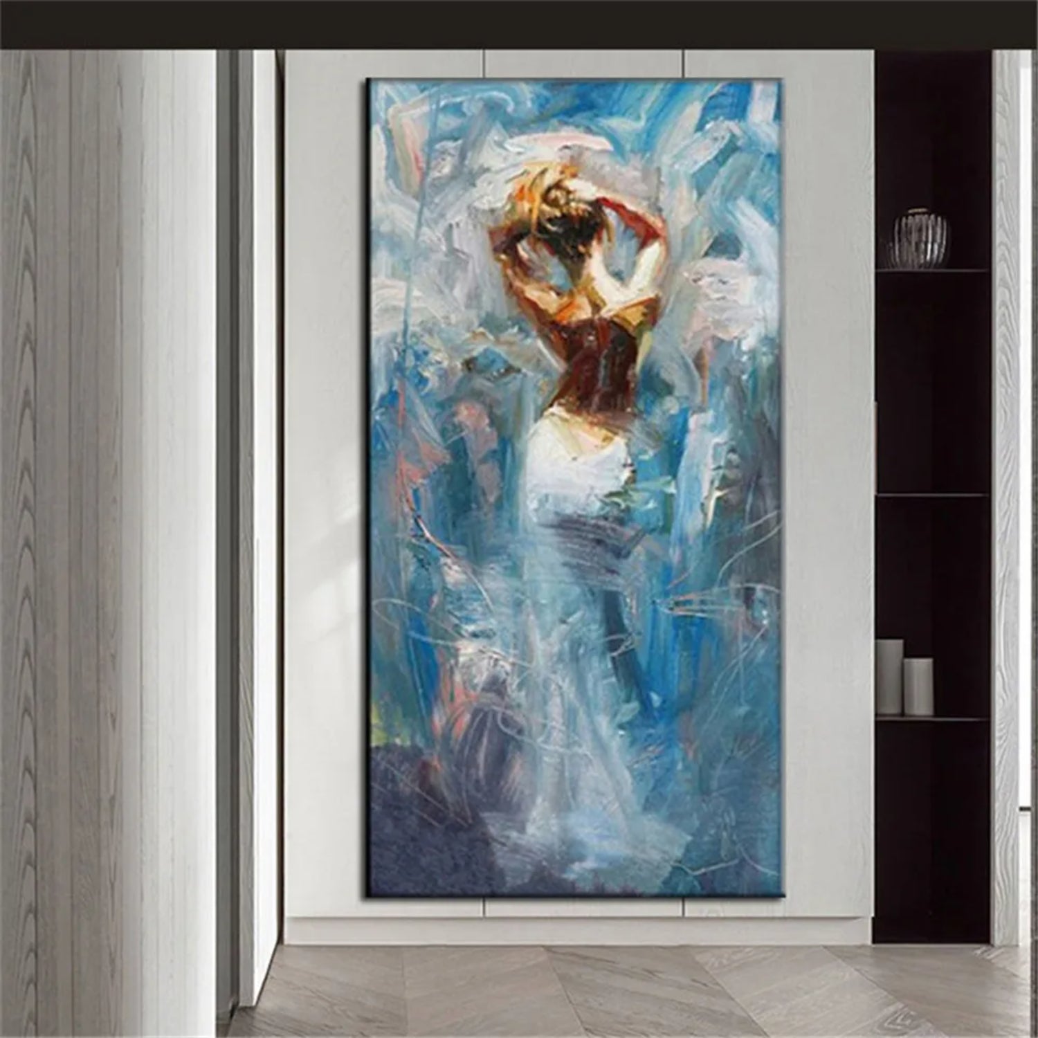 Abstract Blue Texture Backless Girl Knife Painting