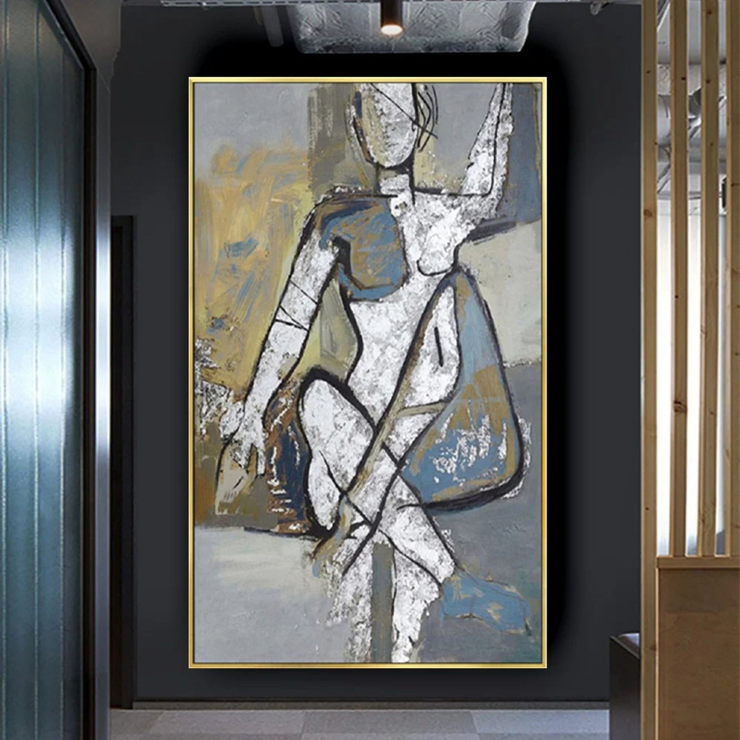 Abstract Picasso-Inspired Grey Figure Textured Art