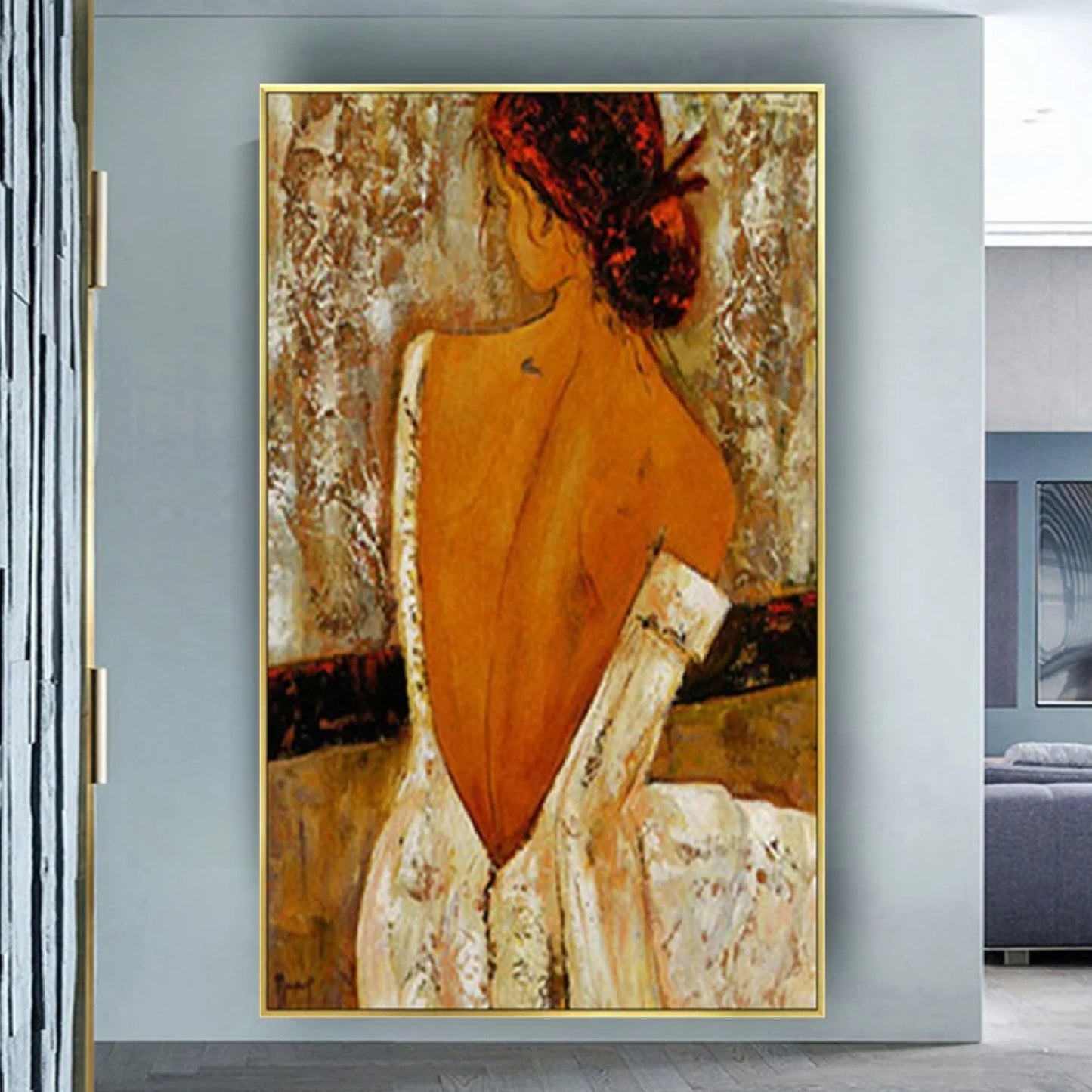Classic Backless Bridal Girl Abstract Oil Painting