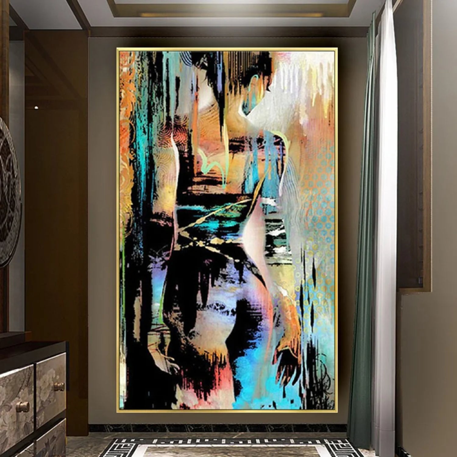 Colourful Abstract Sexy Girl Drip Style Painting