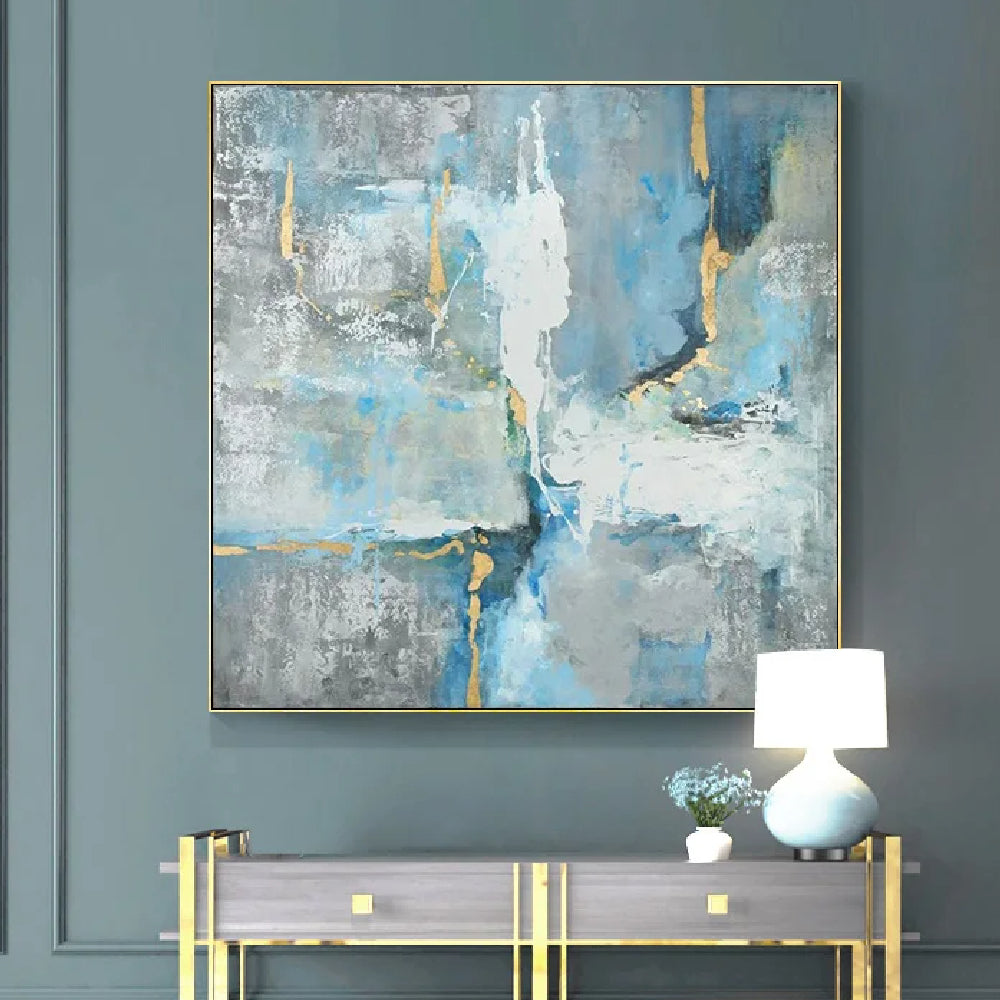 Abstract Blue Gold Foil Textured Wall Hanging Art