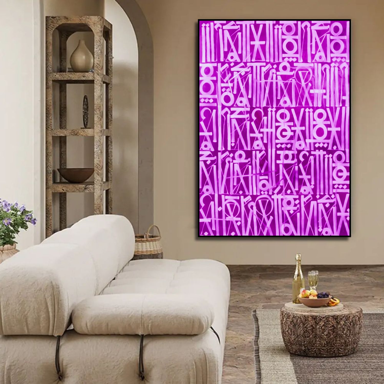 Retna-Inspired Purple Calligraphic Fonts Wall Painting