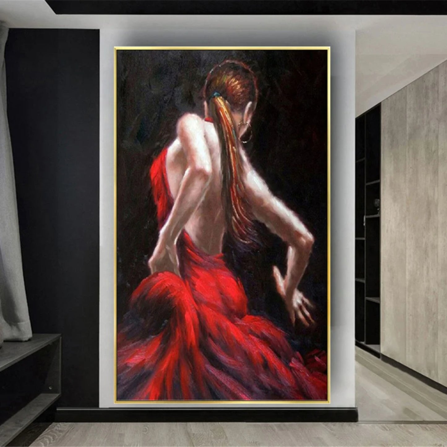 Modern Red Dress Flamenco Dancer Abstract Painting
