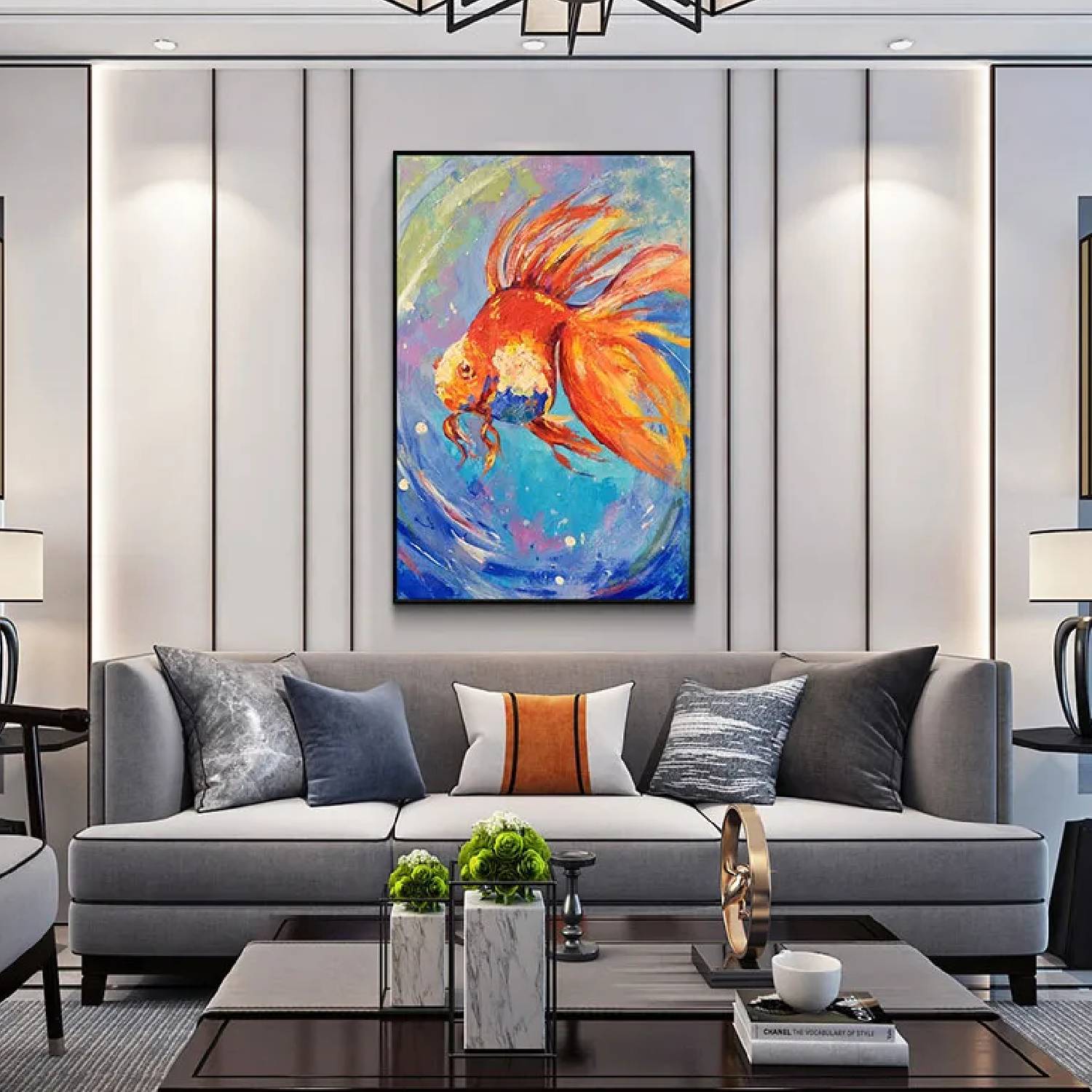 Abstract Ocean Underwater Goldfish Canvas Painting