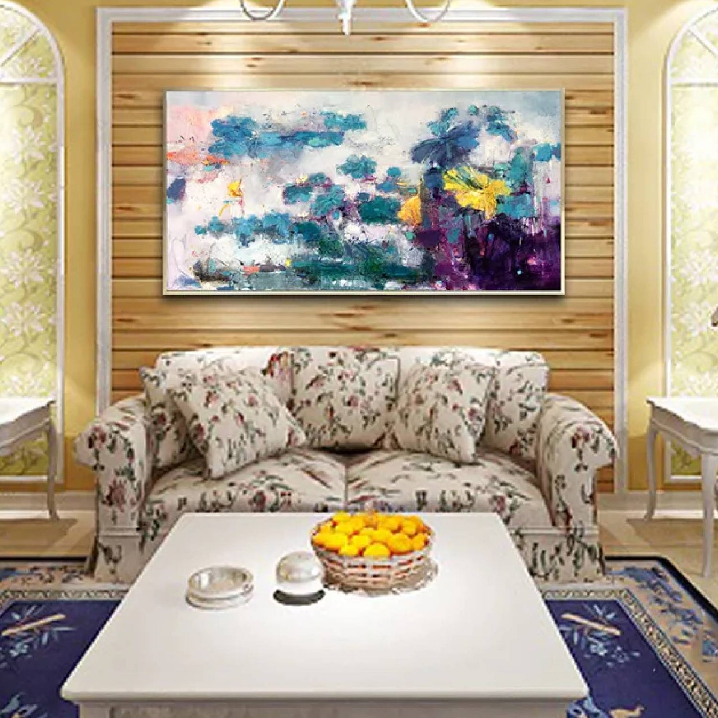 Abstract Blue Contemporary Flowers Wall Painting