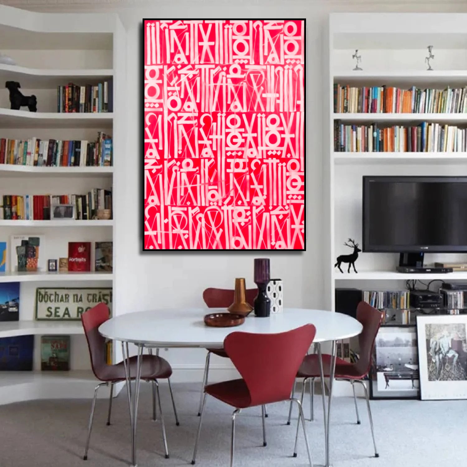 Modern Red Retna Reproduction Calligraphic Wall Art