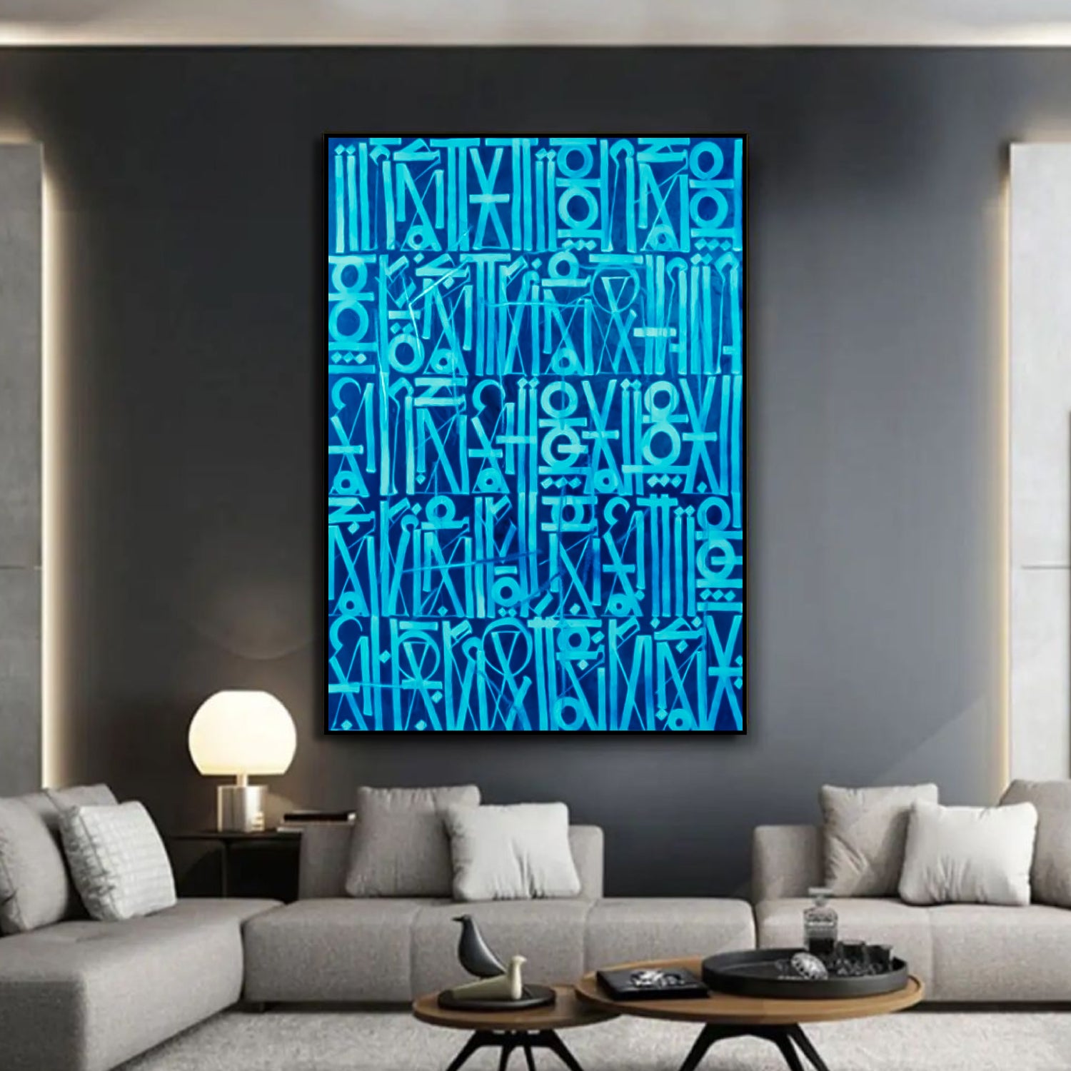 Retna-Inspired Two-Tone Blue Calligraffiti Modern Wall Art