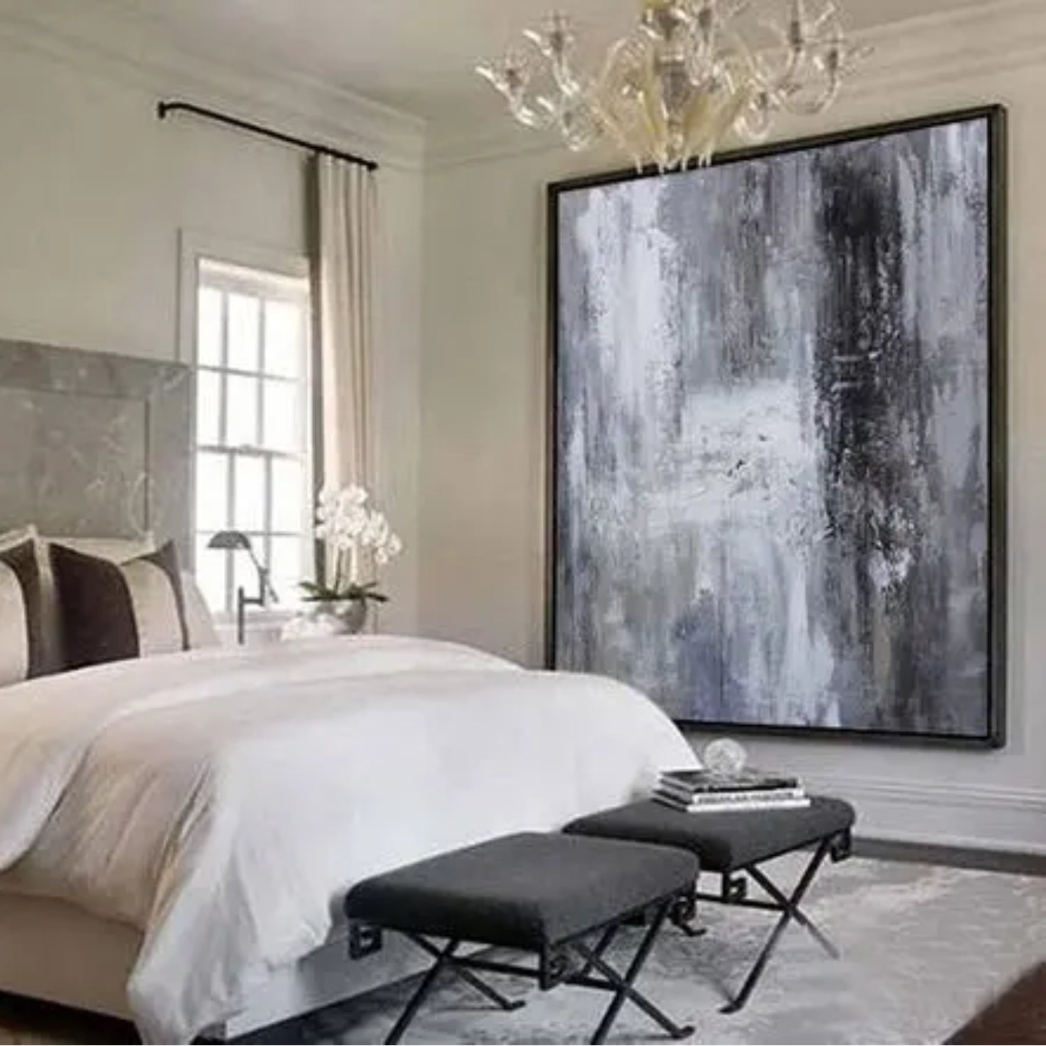 Abstract Grey Textured Hand-Painted Wall Art