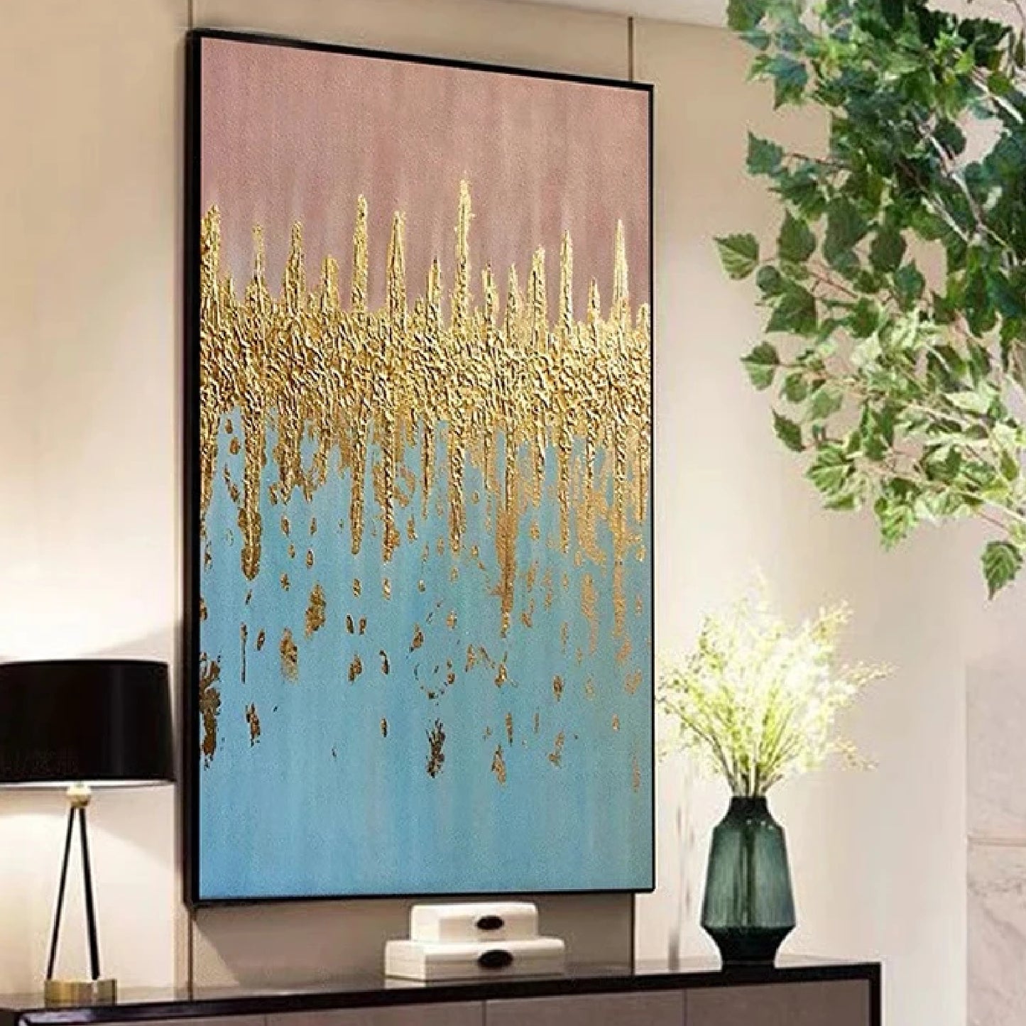 Abstract Luxury Gold Foil Textured Oil Painting