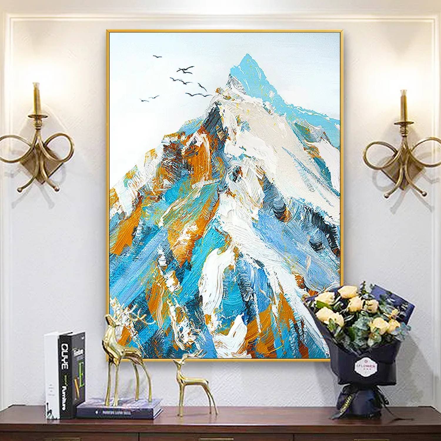 Abstract Snow Mountain Peak Palette Knife Painting
