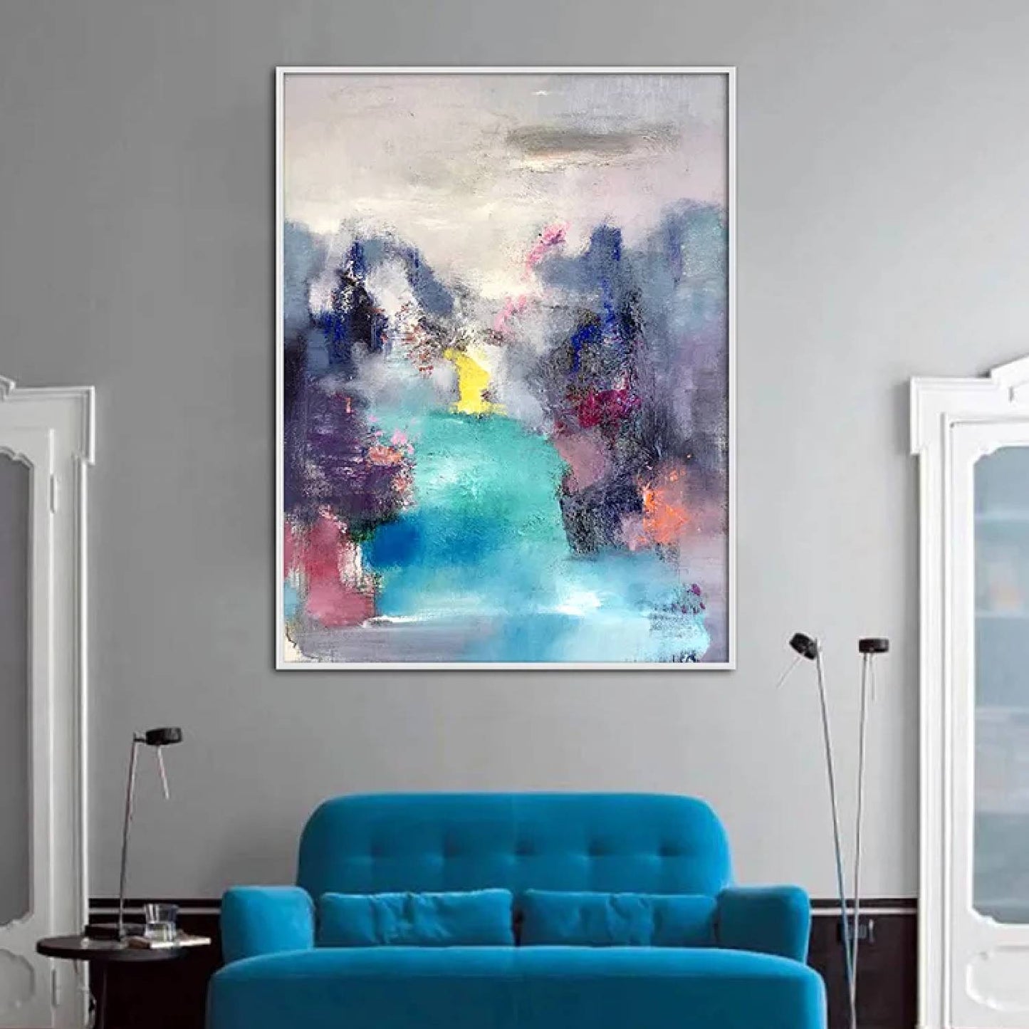 Abstract Turquoise Waterfall Landscape Painting