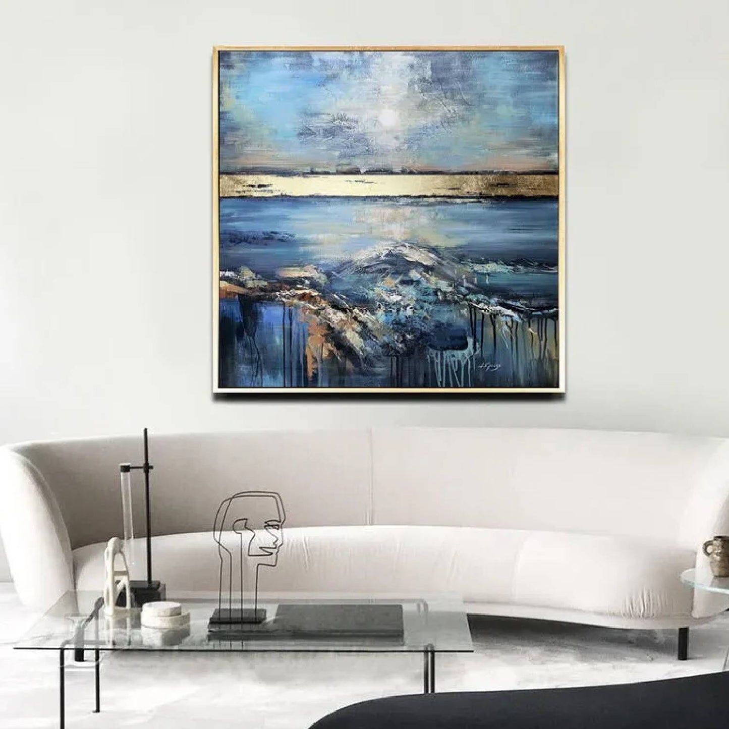 Acrylic Blue Skyline Seascape Texture Oil Painting