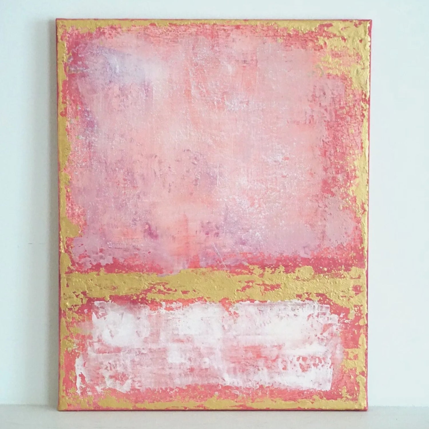 Acrylic Blush Pink Custom Gold Textured Painting