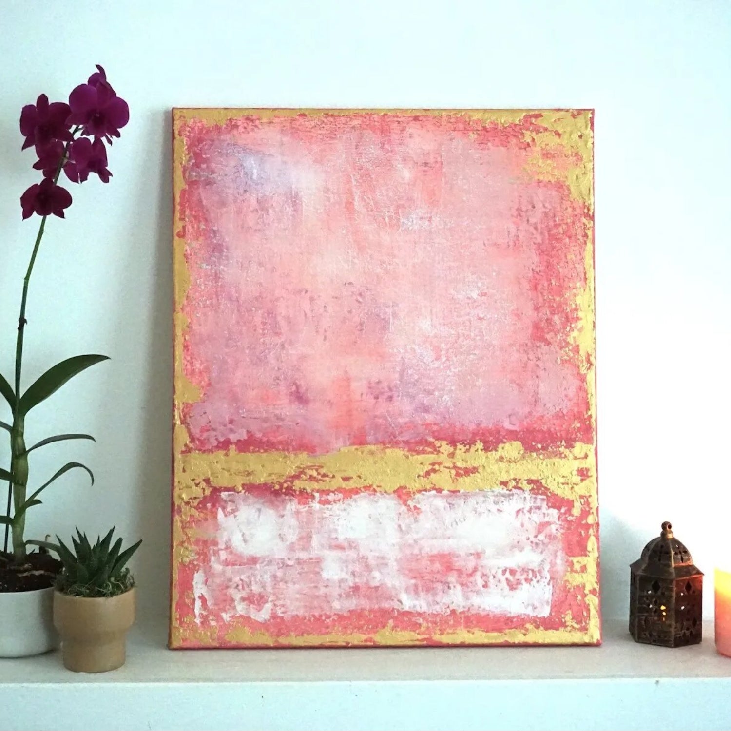 Acrylic Blush Pink Custom Gold Textured Painting