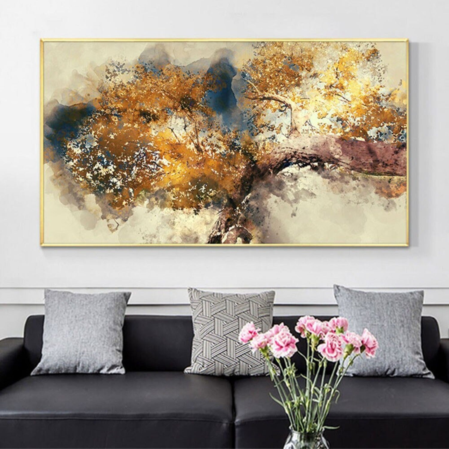 Large Abstract Gold Brown Tree Branch Oil Painting
