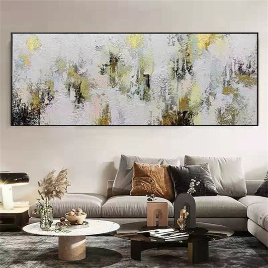 Large Abstract Grey Gold Textured Canvas Painting