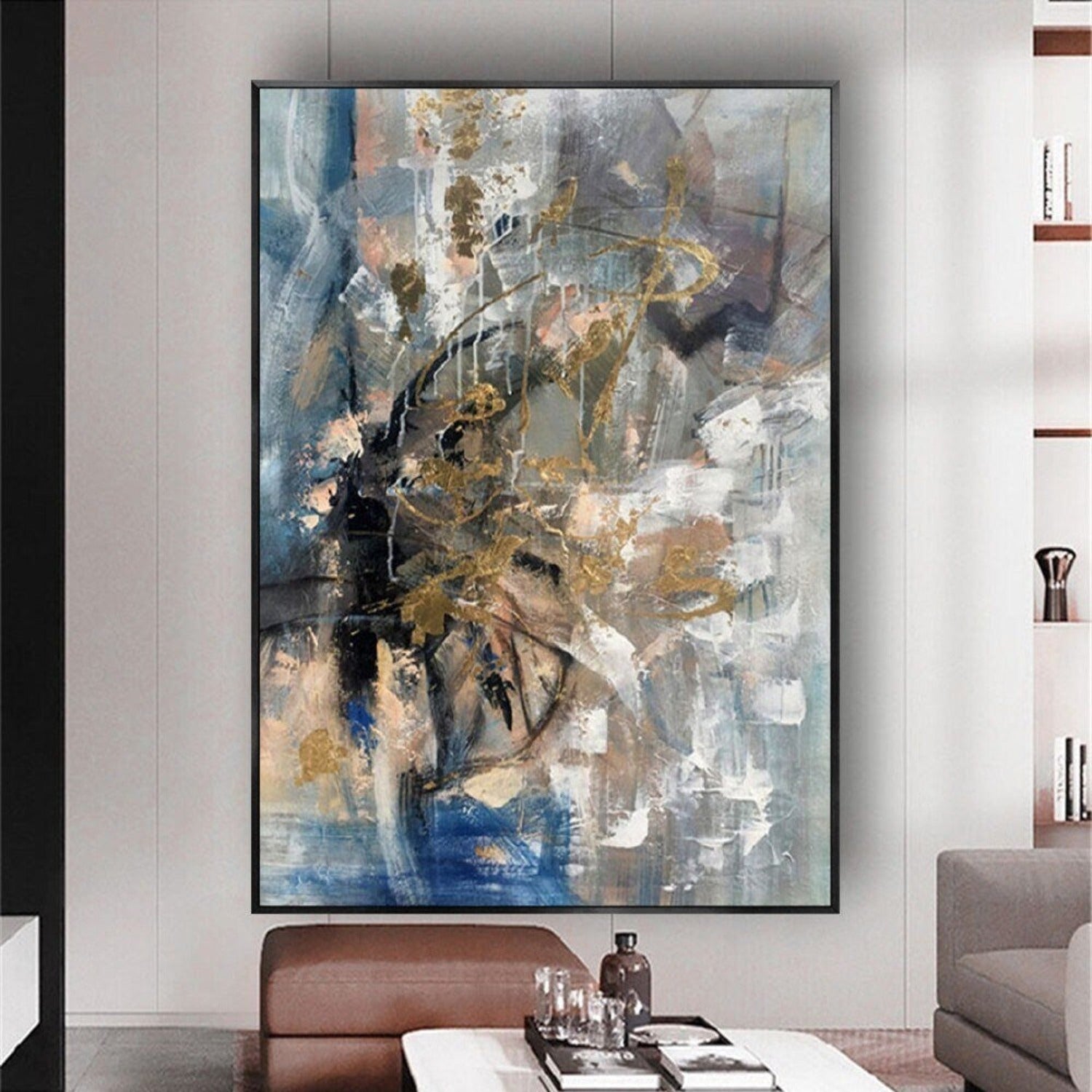 Abstract Blue Gold Textured Minimalist Painting