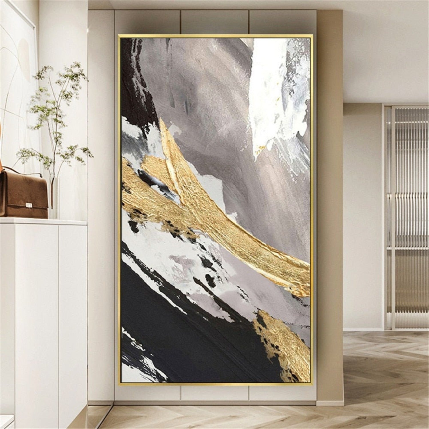 Original Gold 3D Textured Nordic Abstract Painting