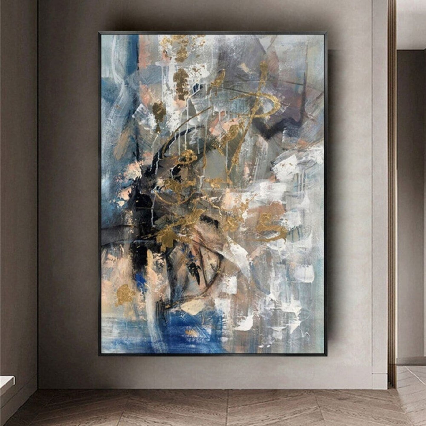 Abstract Blue Gold Textured Minimalist Painting