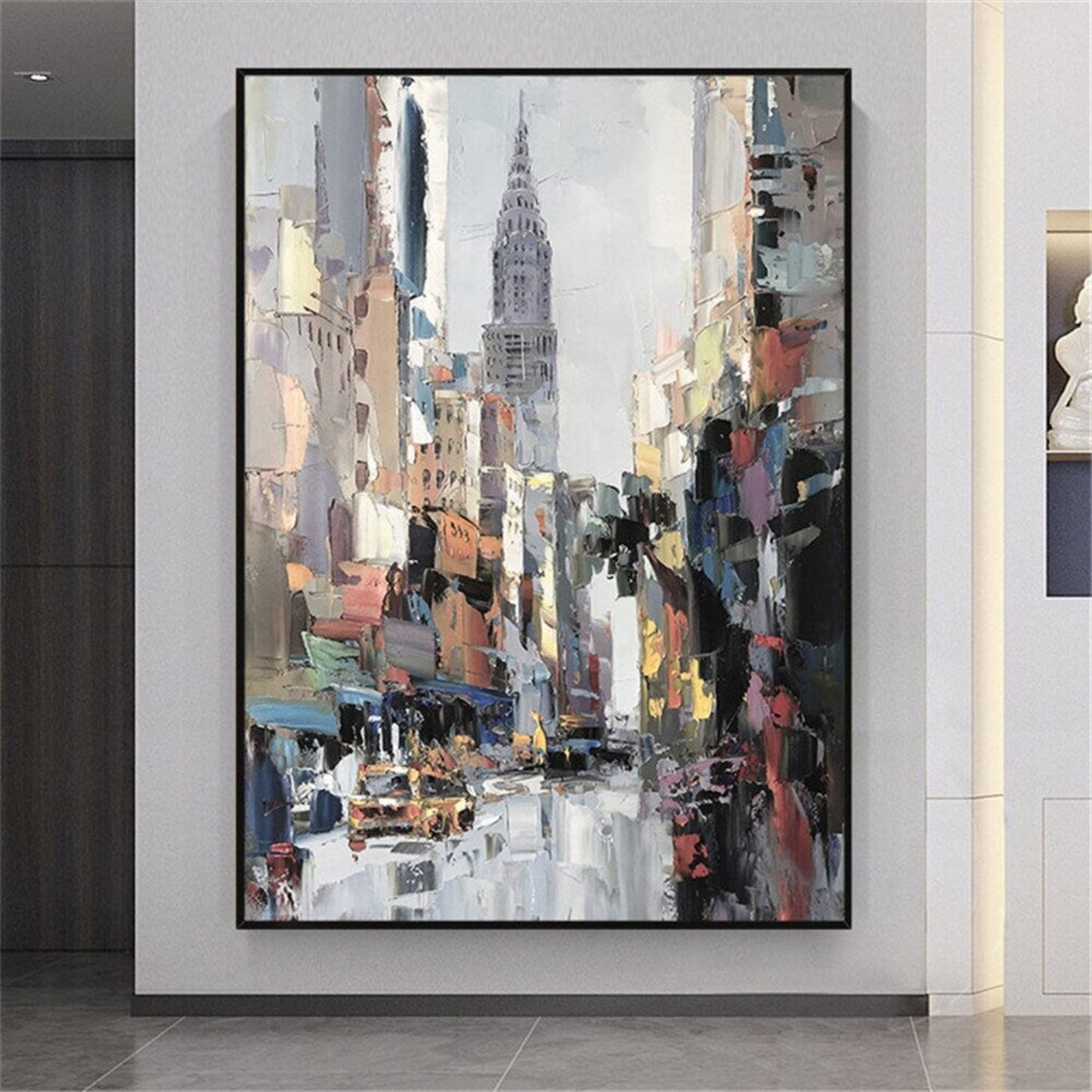 Beautiful City Street View Palette Knife Painting