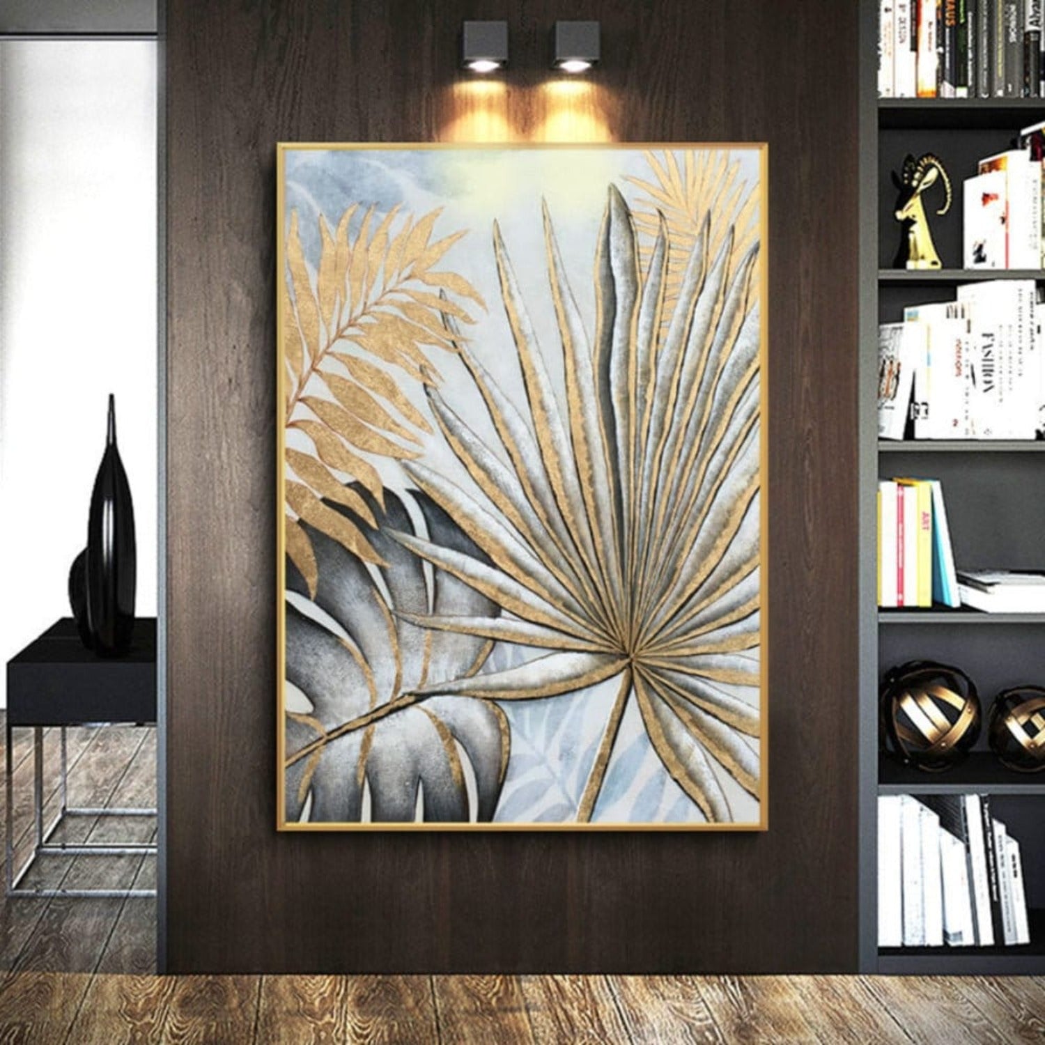 Elegant Gold Leaves 100% Hand Painted Wall Art