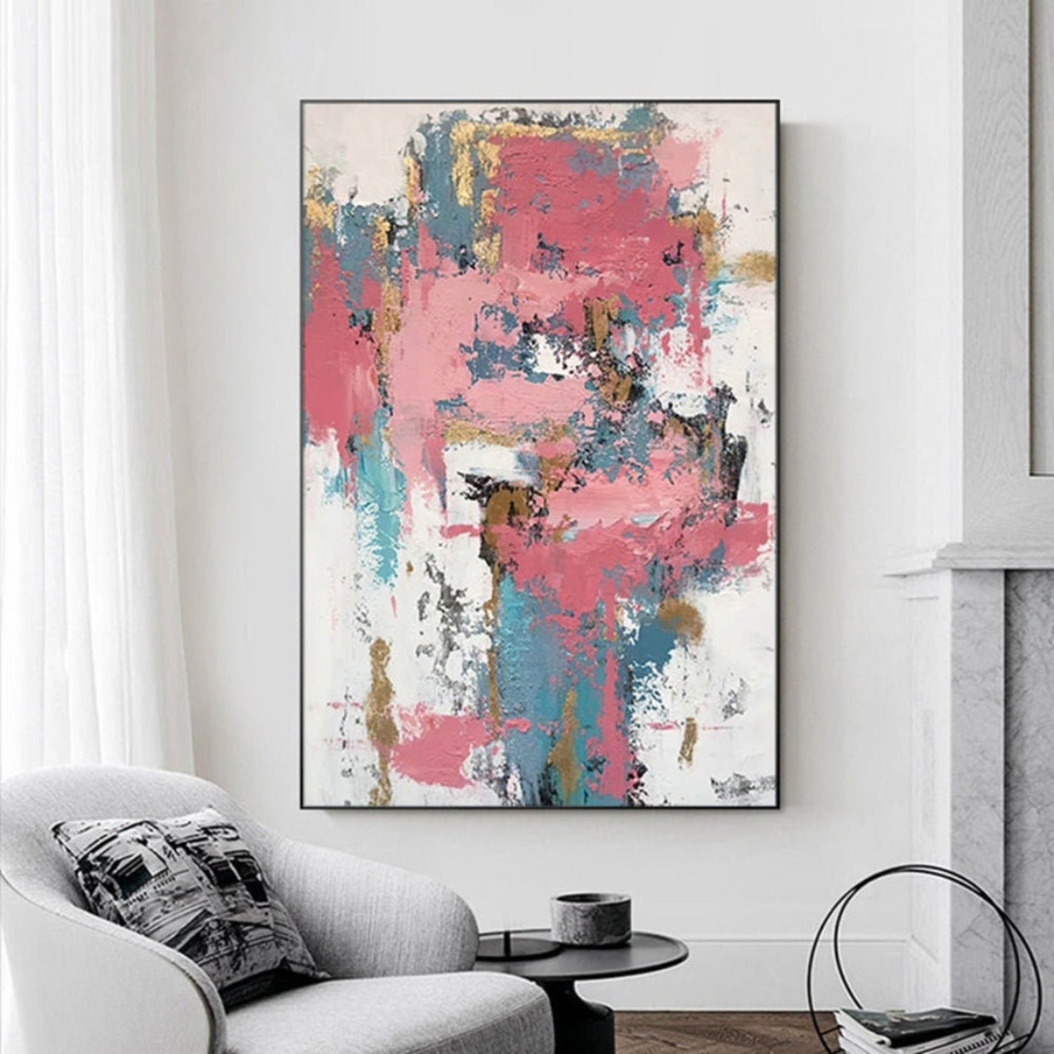 Pink Gold Blue 100% Hand Painted Abstract Wall Art