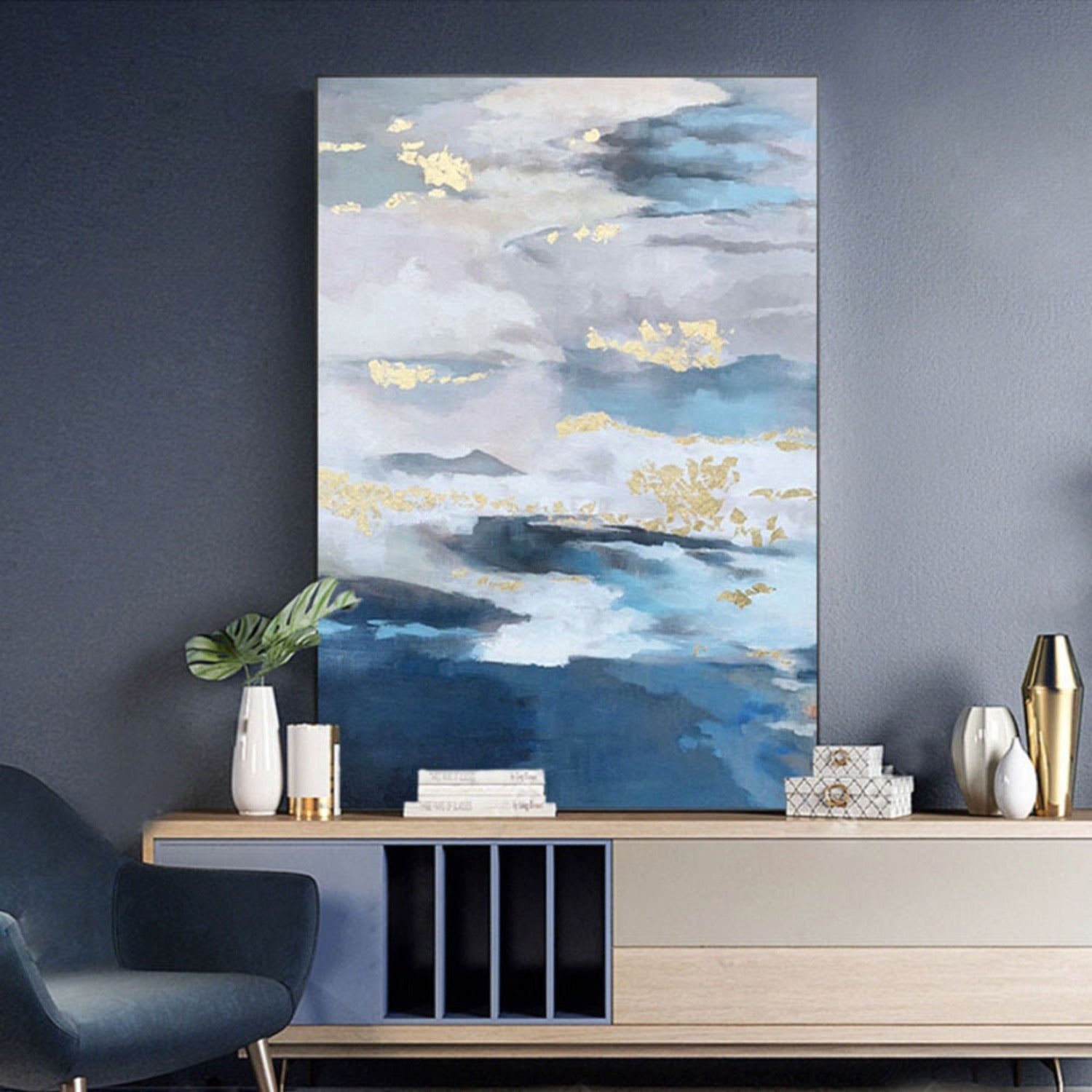 Beautiful Gold Foil Skyscape Contemporary Painting