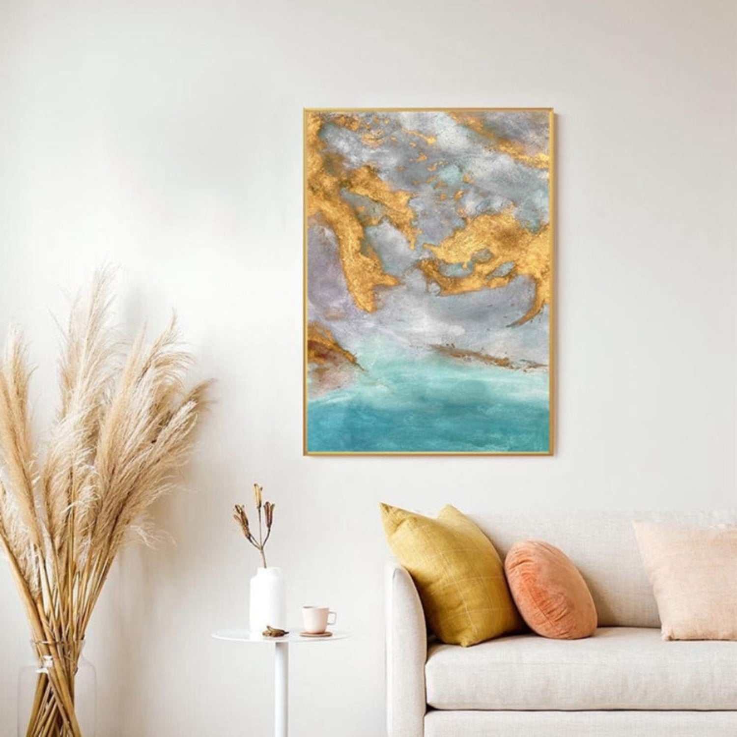 Light Blue and Gold Abstract Ocean Oil Painting My Modern Art