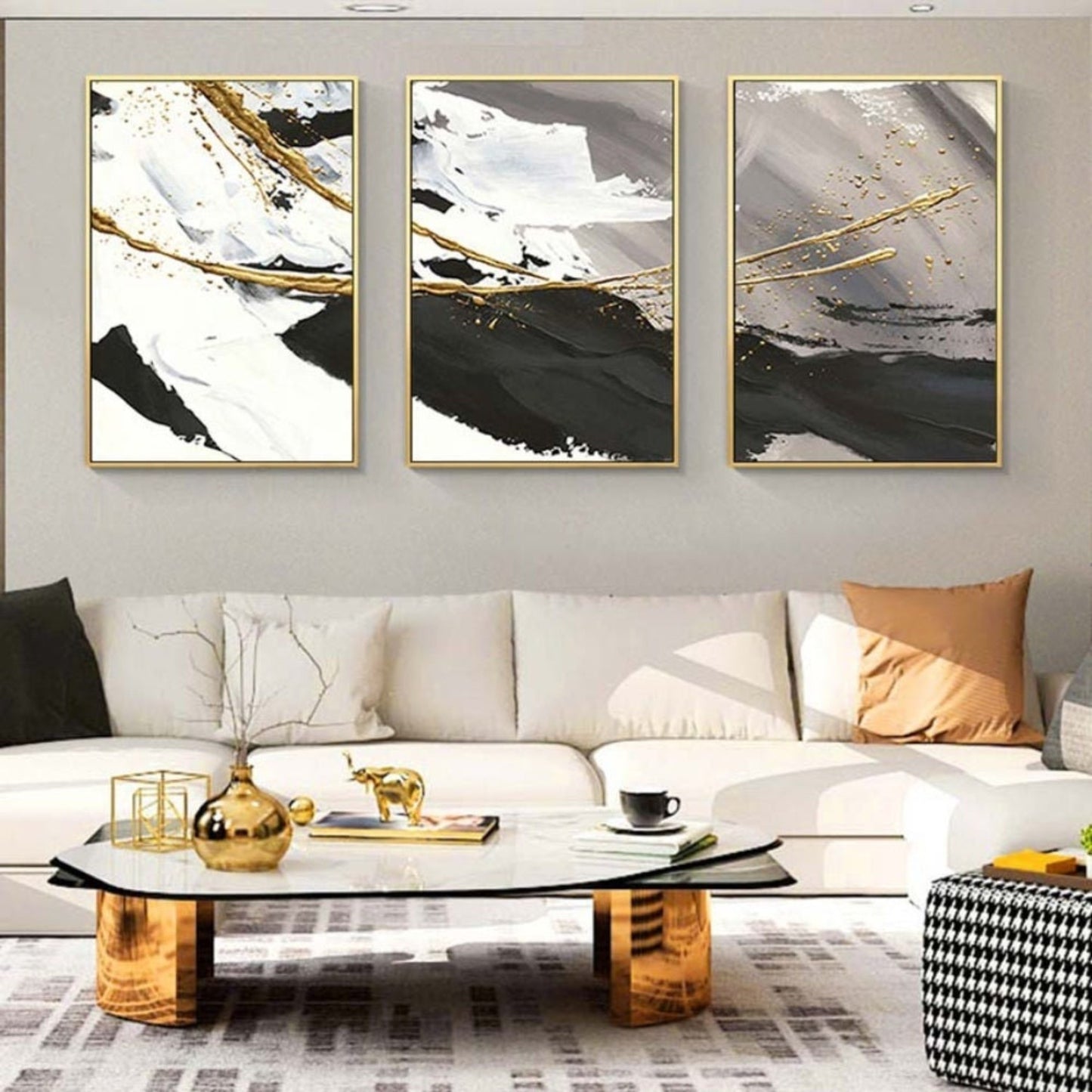 Abstract 3 Panel 100% Hand Painted Textured Art