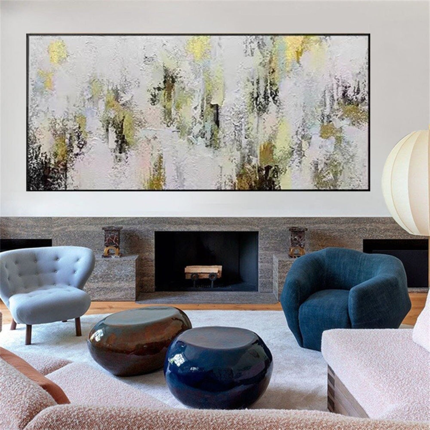 Large Abstract Grey Gold Textured Canvas Painting