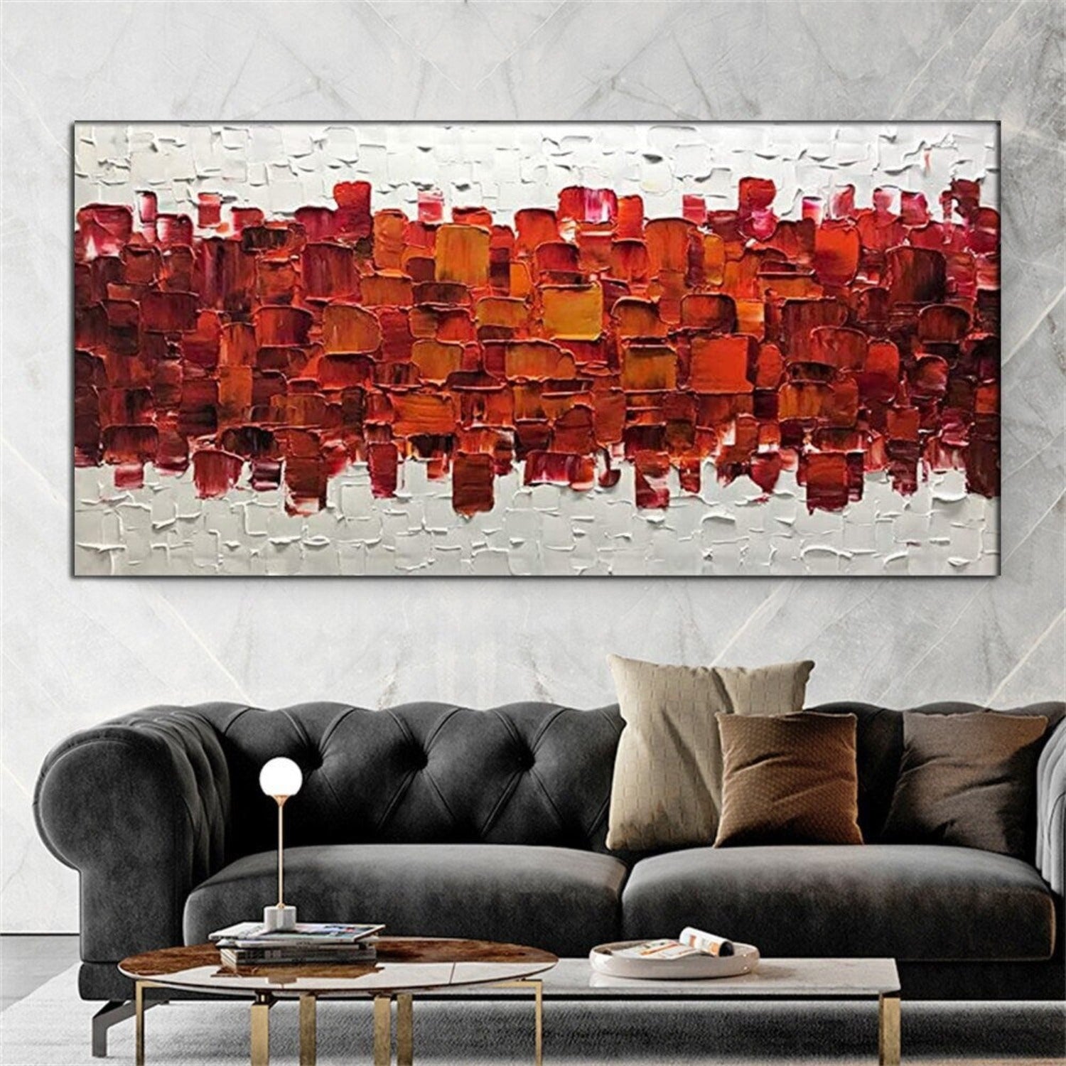3D Red Texture 100% Hand Painted Palette Knife Art